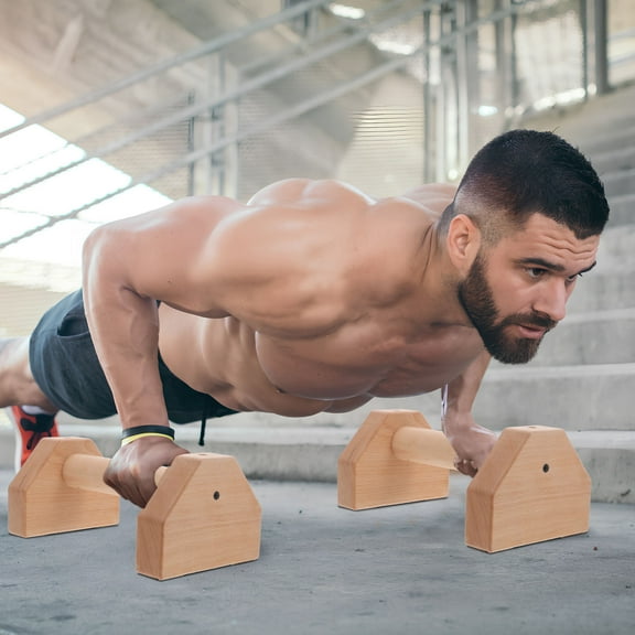 Milisten Wooden Push Up Bars with Ergonomic Design and Strong Stability for Exercise Use Beige 2 Pcs
