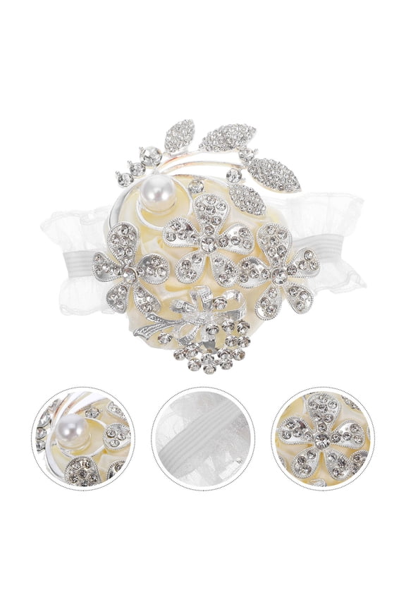 Bridal Hand Jewelry White Wedding Wristlet Band with Dazzling Rhinestones