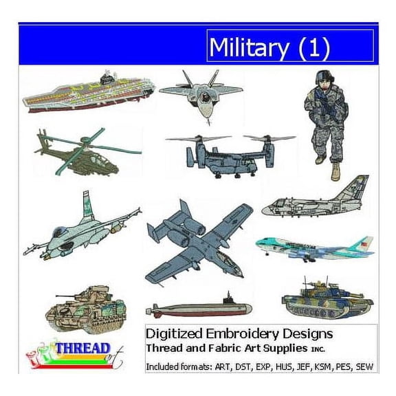 Military(1) Embroidery Designs - All Popular Formats Included - Loaded on USB Stick