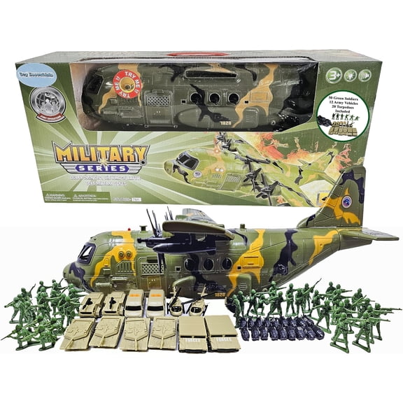 Military 21-Inch Cargo Plane C130 Bomber Bombs 12 Mix Vehicles 50 Army Soldiers
