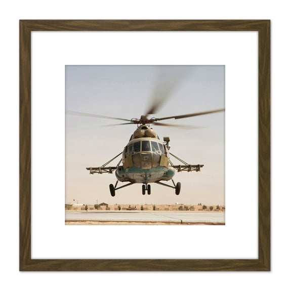 Military Afghanistan Air Force MI-17 Helicopter 8X8 Inch Square Wooden Framed Wall Art Print Picture with Mount