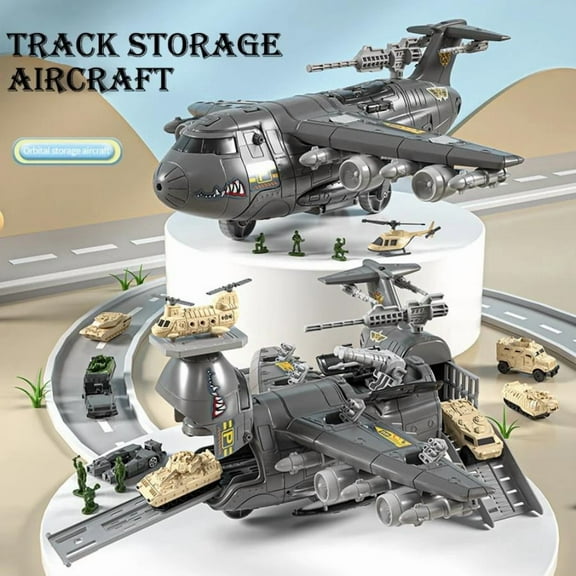 Military Airplane Toy for Kid - 2-in-1 Airplane Playset for Ages 5-7 3-6 Boy, Fighter Jet with 6 Truck Vehicle, 5 Helicopter, Army Men, Car Kit for 4 5 6 7 8 Years Old Child Birthday