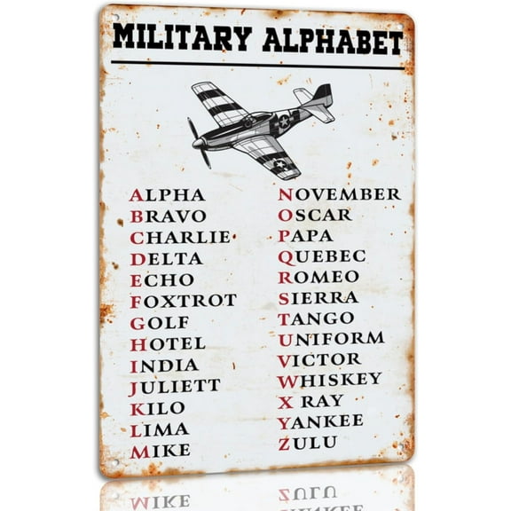 Military Alphabet Tin Sign Vintage Pilot Code Metal Signs Funny Military Wall Decor For Bar Garage Club 8x12 Inches