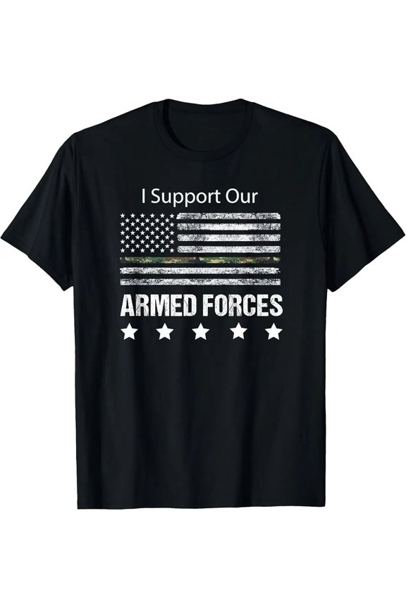 Military Appreciation Shirt Support Armed Forces USA Flag Unisex T-Shirt, S - 5XL
