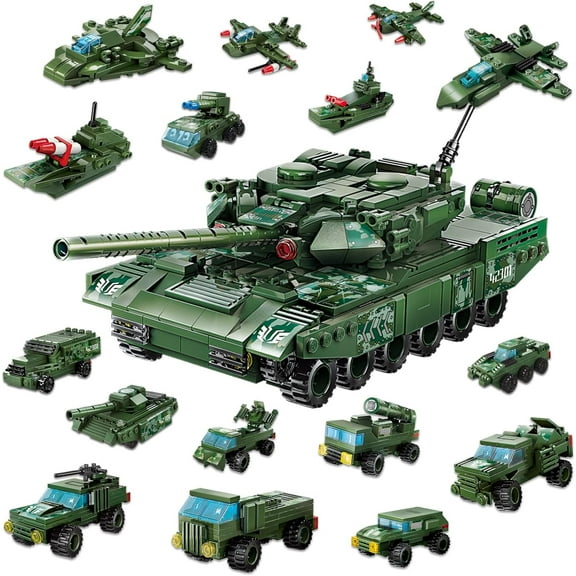Military Armed 8 in 1 Tank Interlocking Block Building Set, 642 Count