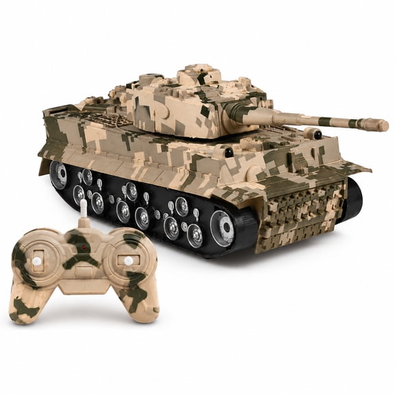 Camouflage Military Tank Toy for Kids, Army Battle Tank Vehicle with Controller, 360° Rotating Turret, Pretend Play Toy Gift for Boys Girls Ages 3+