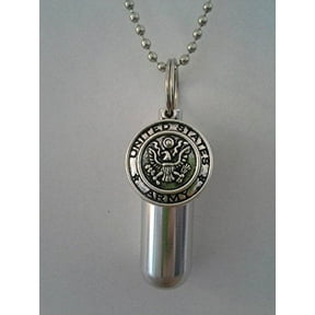 Military Army Medallion CREMATION URN Keepsake with Velvet Pouch, Ball-Chain & Fill Kit