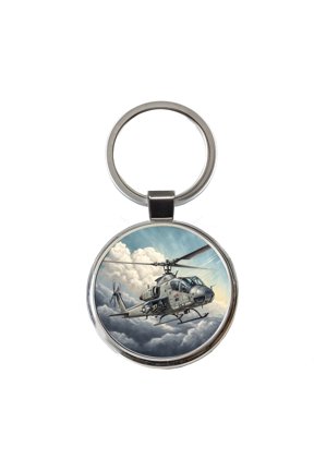 Military Attack Helicopter In Flight Metal Round Keychain