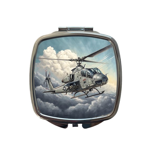 Military Attack Helicopter In Flight Travel Makeup Handbag Purse Small Pocket Compact Mirror