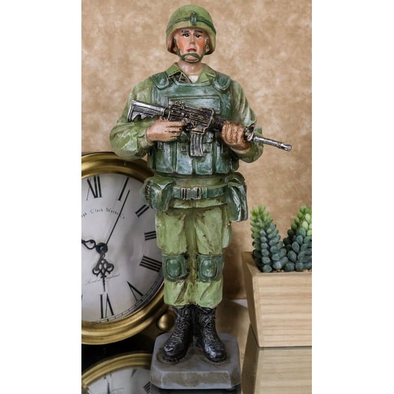 Military Battlefield Marine Army Soldier Standing On Guard With Rifle Figurine