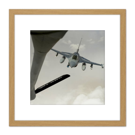 Military Belgium F-16 Fighting Falcon Refuelling Photo 8X8 Inch Square Wooden Framed Wall Art Print Picture with Mount