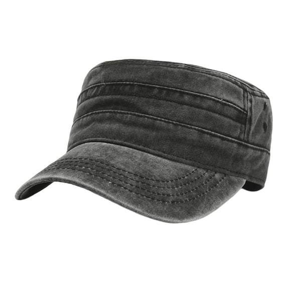 Military Cadet Cap for Men Women Unisex Washed Cotton Flat Top Hat Adjustable Baseball Cap for Outdoor Sports Activities-Black,One Size