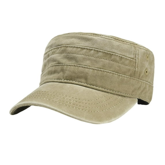 Military Cadet Cap for Men Women Unisex Washed Cotton Flat Top Hat Adjustable Baseball Cap for Outdoor Sports Activities-Khaki,One Size