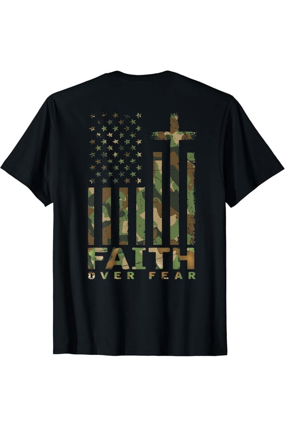 Military Camo Faith Over Fear Inspirational Christian T-Shirt