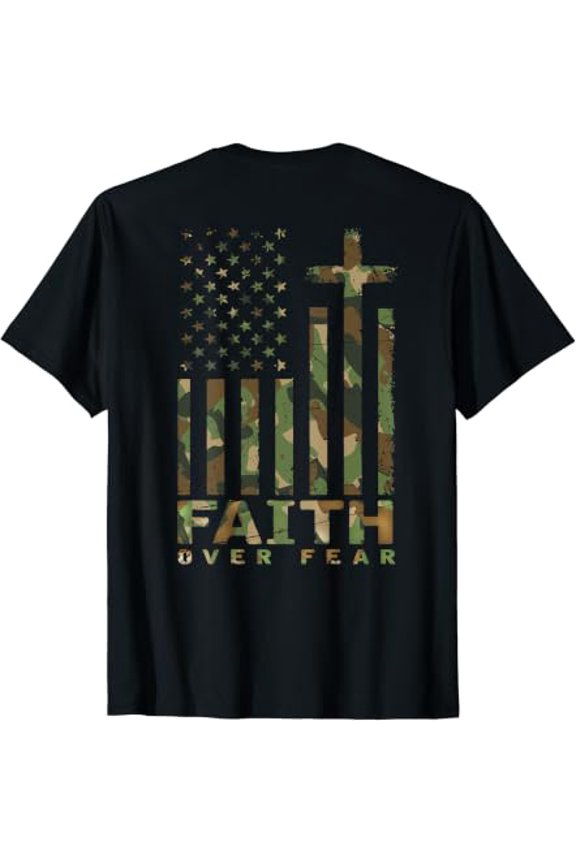 Military Camo Faith Over Fear Inspirational Christian T-Shirt
