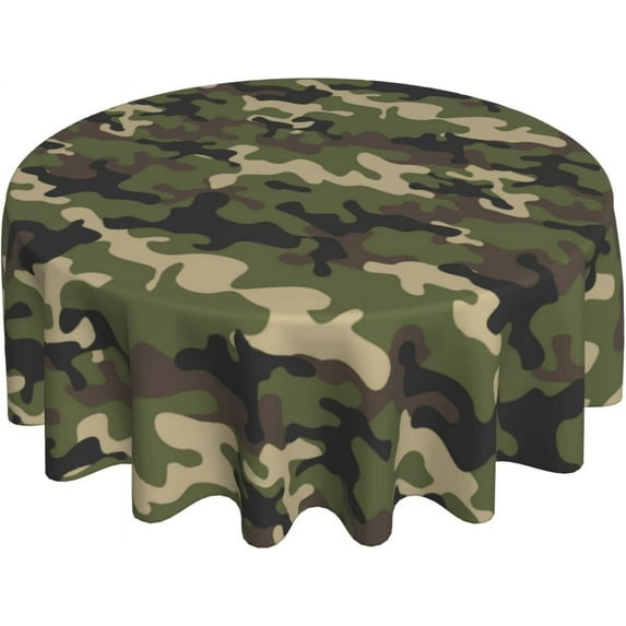 Military Camo Tablecloth 60 Inch Army Green Camouflage Round Tablecloth Waterproof Polyester Round Camo Decorative Table Cloths for Holiday Kitchen Dining Room Outdoor Patio Party