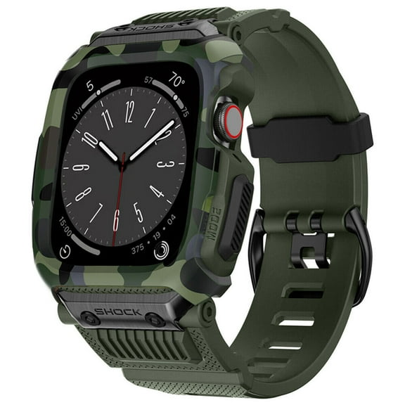 Military Camo iWatch Band Strap Rugged Case For Apple Watch Series 9 8 7 6 5 4 3 2 1 SE SE2 42/44/45mm, Black, Green, Gray