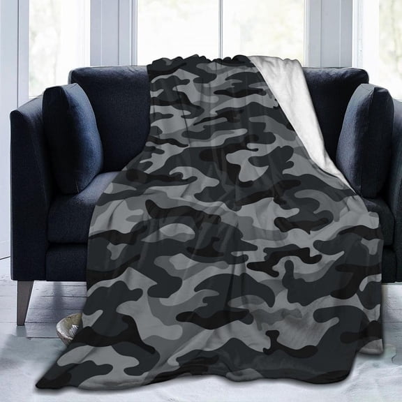 Military Camouflage Bed Blanket Ultra Soft Grey Camo Throw Blanket All Season Warm Light Weight Cozy Plush Blankets for Home Bedroom Sofa Chair Travel, 40"X50"