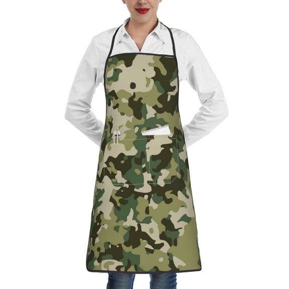 Military Camouflage Green Camo Apron with Pocket Cooking Waterproof Bib Aprons for Kitchen Baking Chef Gardening BBQ