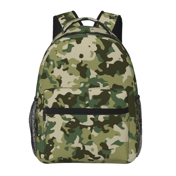 Military Camouflage Green Camo Backpack Casual College Bag Zipper Laptop Daypack Hiking Rucksack Travel