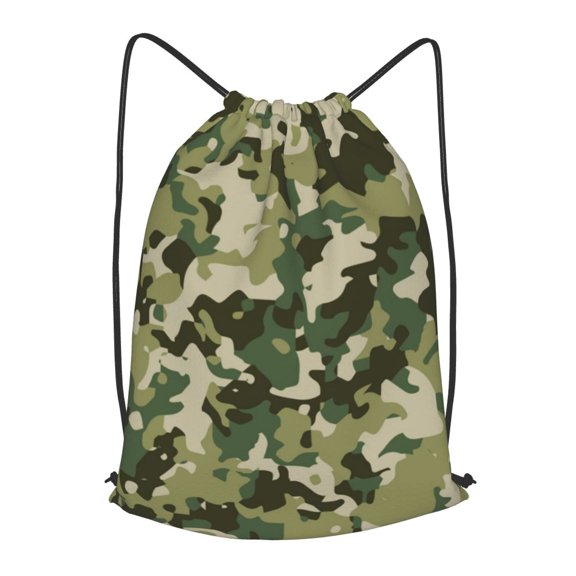 Military Camouflage Green Camo Drawstring Backpack Gym String Bag Sports Sackpack Cinch Sack, Large