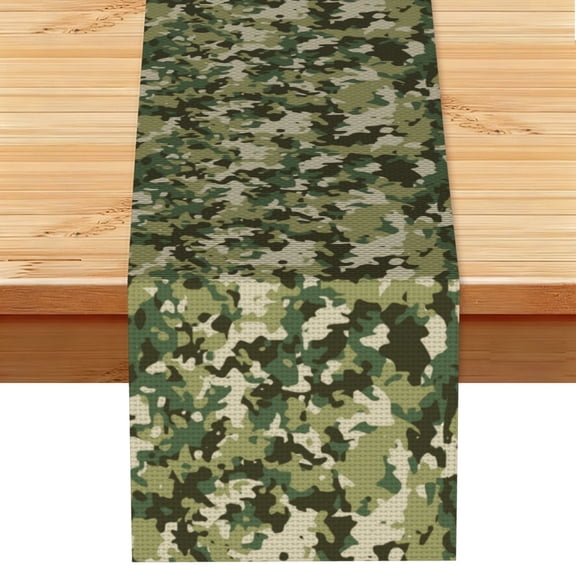 Military Camouflage Green Camo Table Runner 13x72 Inch for Dining Table Kitchen Wedding Party Decor Fireplace Mantle