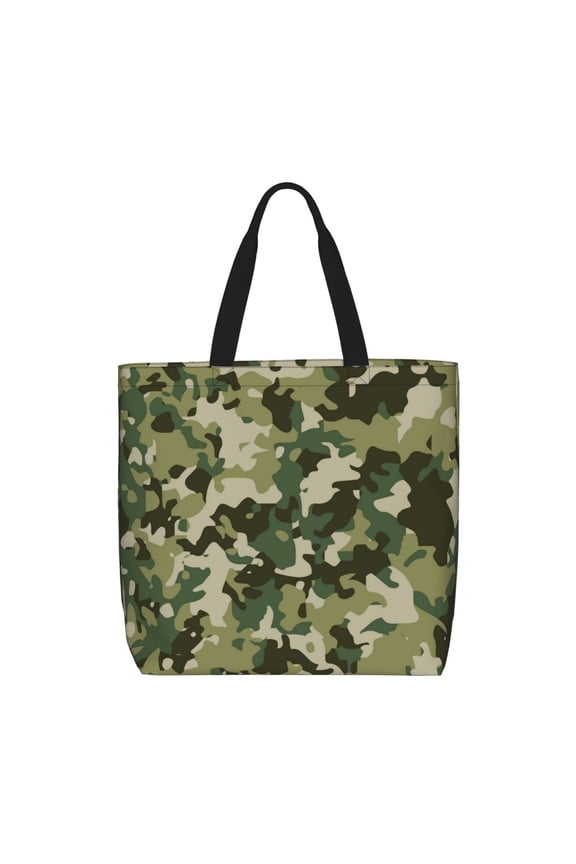Military Camouflage Green Camo Tote Bag Reusable Shoulder Handbag Top Handle Purse for Shopping Work