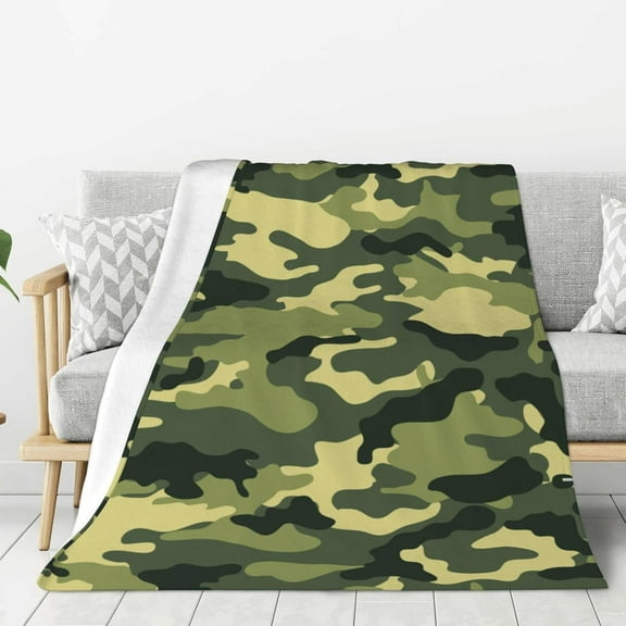 Military Camouflage Green Throw Blanket Ultra Soft Warm All Season Army Camo Decorative Fleece Blankets for Bed Chair Car Sofa Couch Bedroom 50"X40"