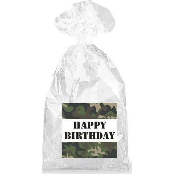 Military Camouflage Happy Birthday Party Favor Bags with Ties - 12pack