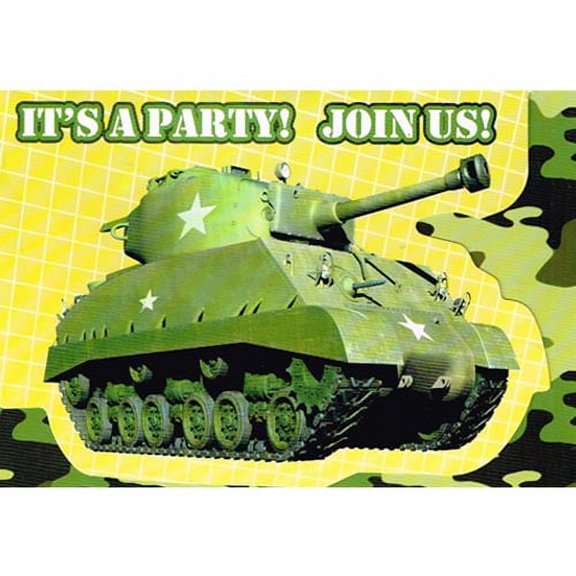 Various Military Camouflage Tank Invitations and Thank You Notes with Envelopes, 10 Count