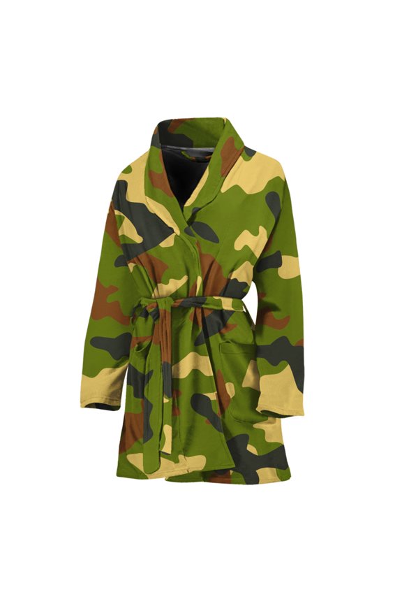 Military Camouflage Women Bathrobe One Size Univeral Fits Fashion Lightweight Plush Fleece Long Robe For Women