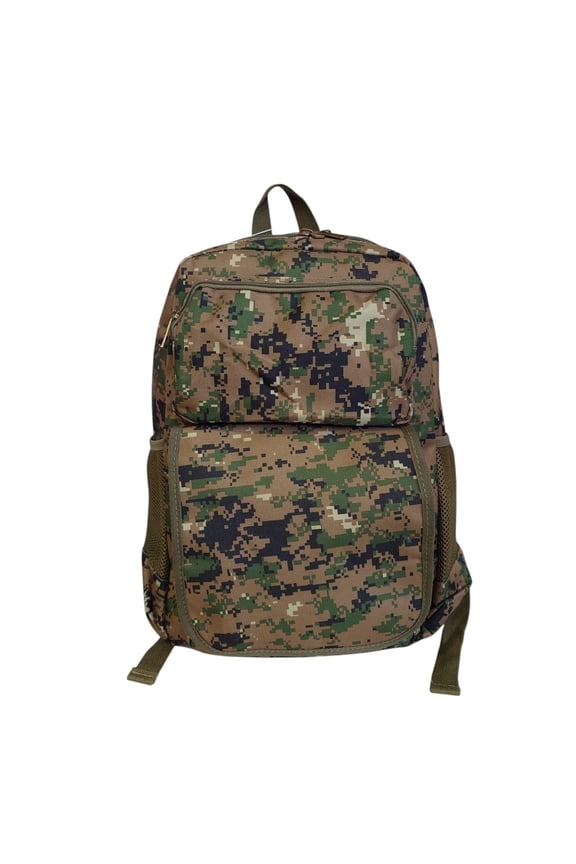 Military Camouflage Woodland Print Water Resistant Backpack with 2 Front Zipper Pockets