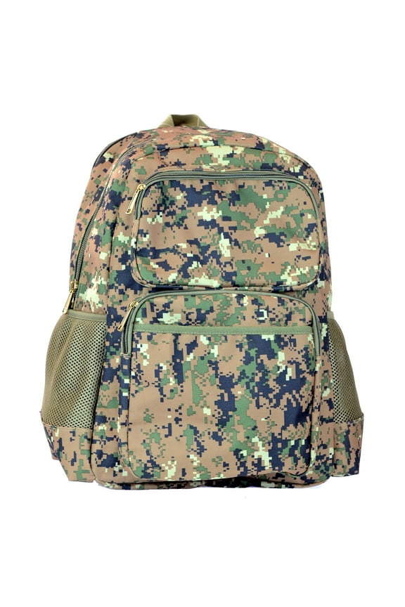 Military Camouflage Woodland Print Water Resistant Backpack with 2 Front Zipper Pockets