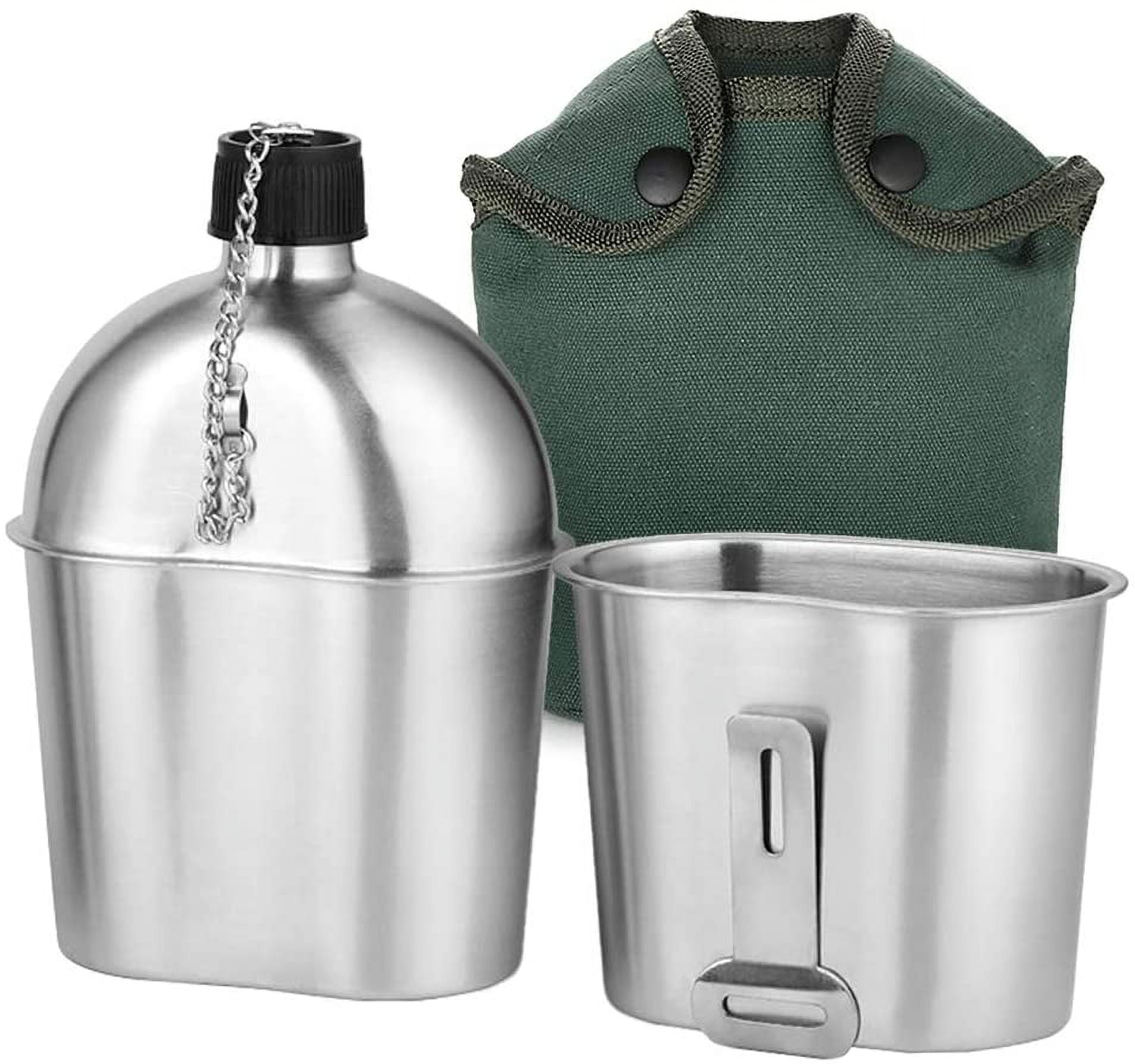 Military Canteen Kit 2pcs 1000ml 600ml Stainless Steel Military Canteen Cup Set with Cover Bag for Outdoor Camping Hiking Backpacking