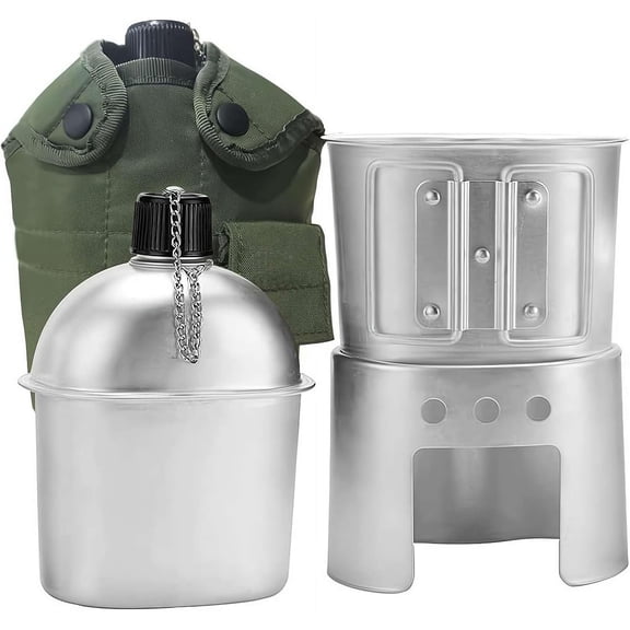 Military Canteen Set of 4,2025 New Canteen Cup Stove Pouch Kit,Camping Cookware Sets,Multi-Functional Water Bottle, for Outdoor Camping Survival Hiking Backpacking