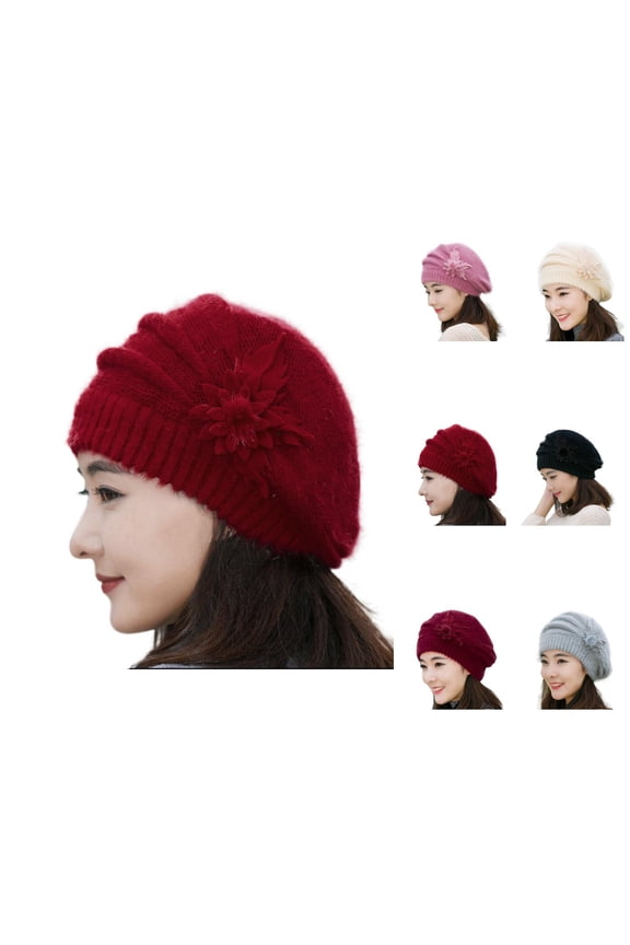 Military Cap Beret And Golf Hat, Red Beret, Leather Beret, for Fisherman Hat Fashion Womens Flower Knit Crochet Beanie Hat Winter Warm Cap Beret