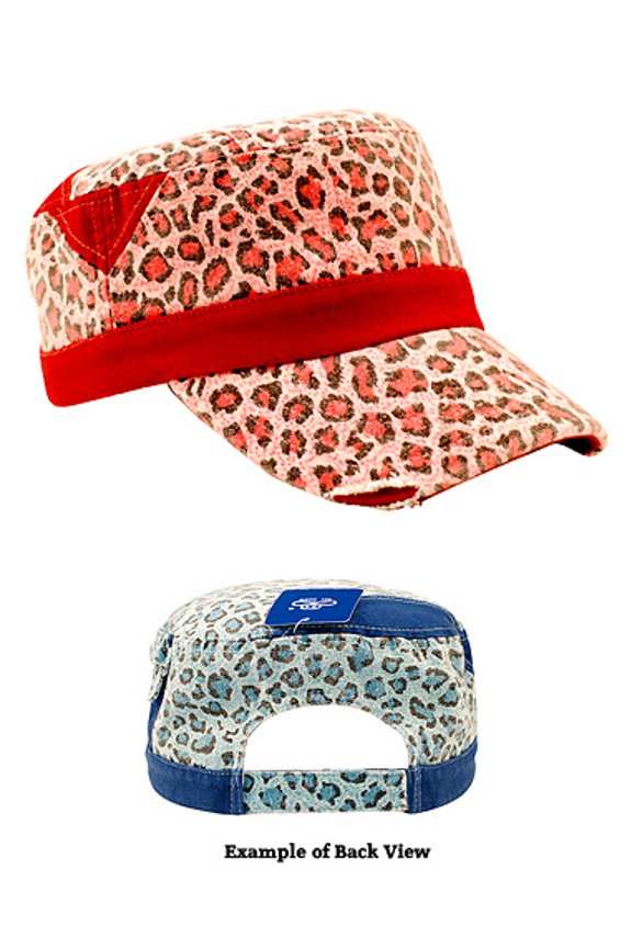 Military Cap - Ladies Washed Canvas Leopard Print - HT-9050PK