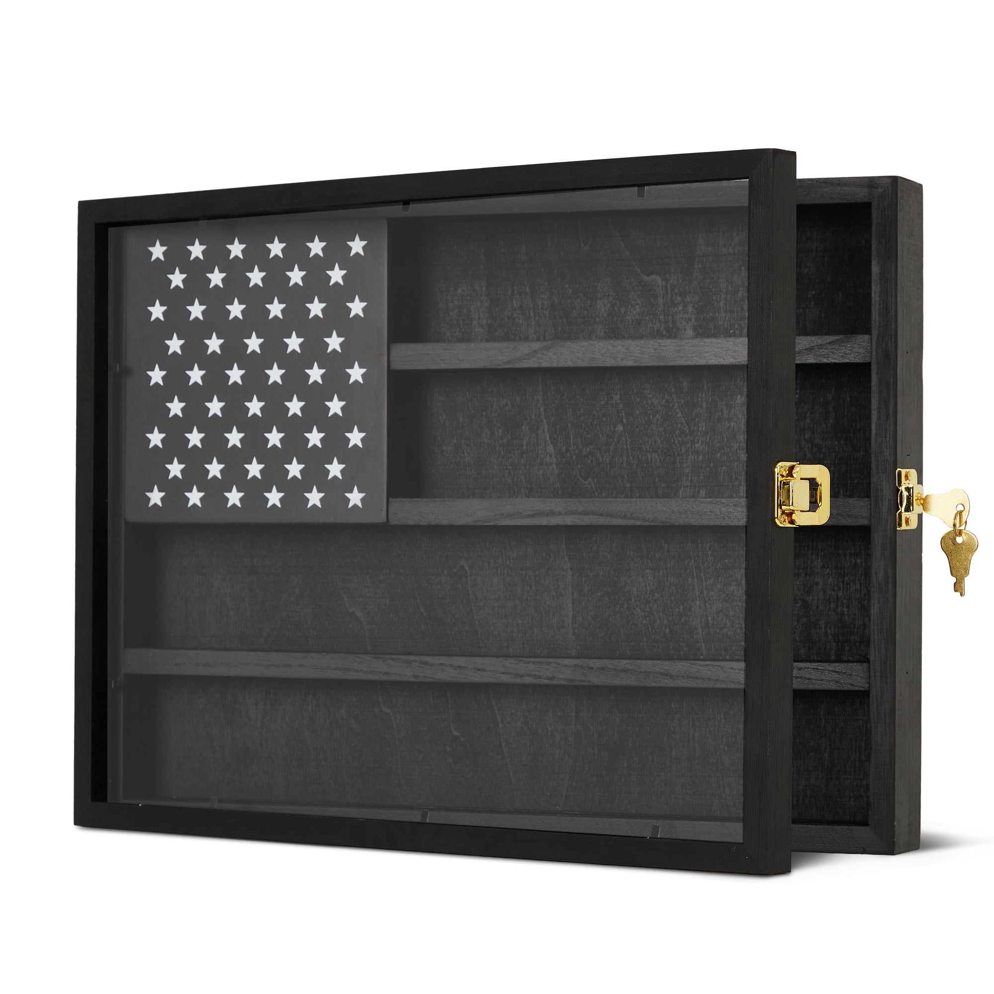 Military Challenge Coin Display Case with Acrylic Window, Wooden Shadow Box Holder for Coins Medals Pins Poker Chips Collectibles, Wall Mounted or Tabletop, 15 x 11 Inch