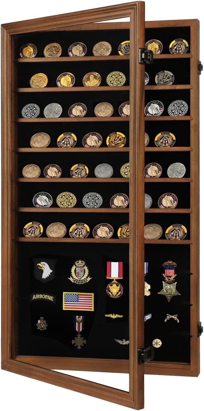 Military Challenge Coin Display Case Lockable Cabinet Rack Shadow Box ...