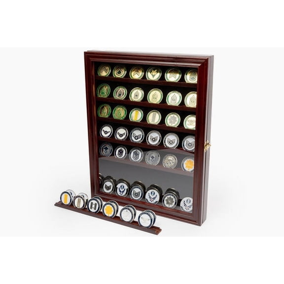 Military Challenge Coin& Poker Chips Display Case with Lockable Door