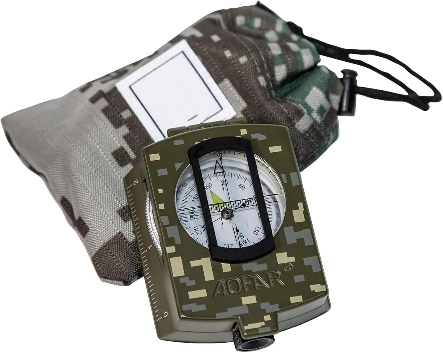 Military Compass, Lensatic Sighting, Waterproof and Shakeproof with Map Measurer Distance Calculator, Pouch