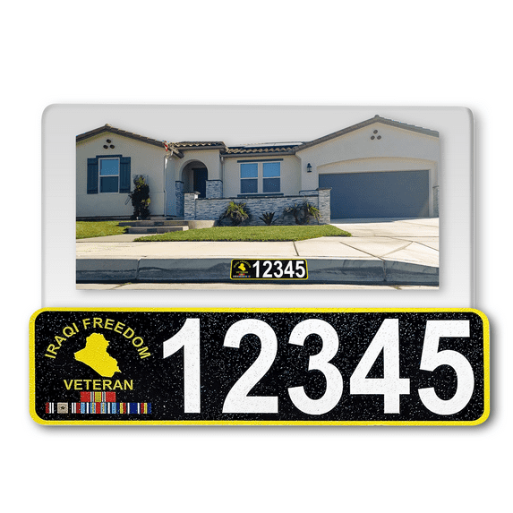 Military Curb Sticker, Reflective Aluminum Personalized Curb Address Decal (Iraqi Freedom)