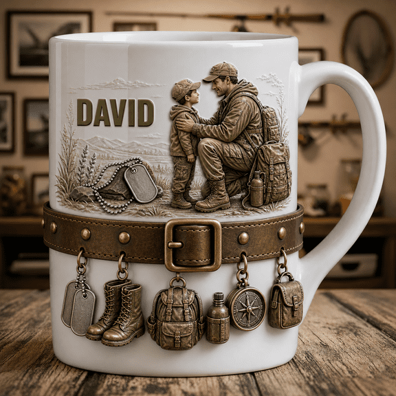Military Dad Custom Mug, Personalized Accent Mug with Dog Tags, Father's Day Gift