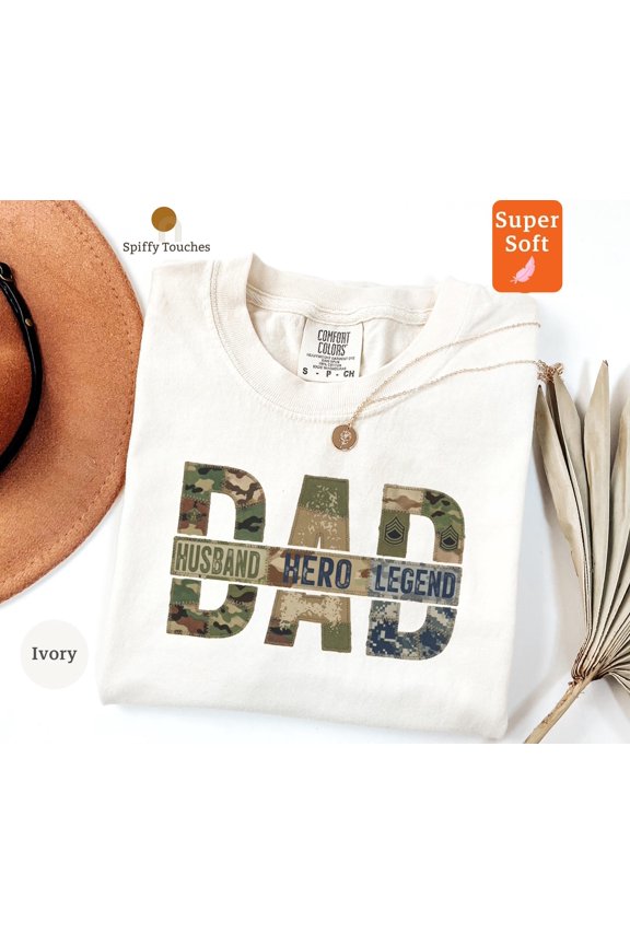 Military Dad TShirt Veteran Dad Gift Husband Hero Legend Camo Shirt Patriotic Father Tee F