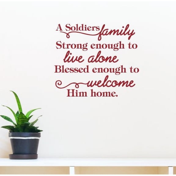 Military Decals A Soldier's Family Wall Quote Strong Blessed Vinyl Sticker, Red 15x13-Inch
