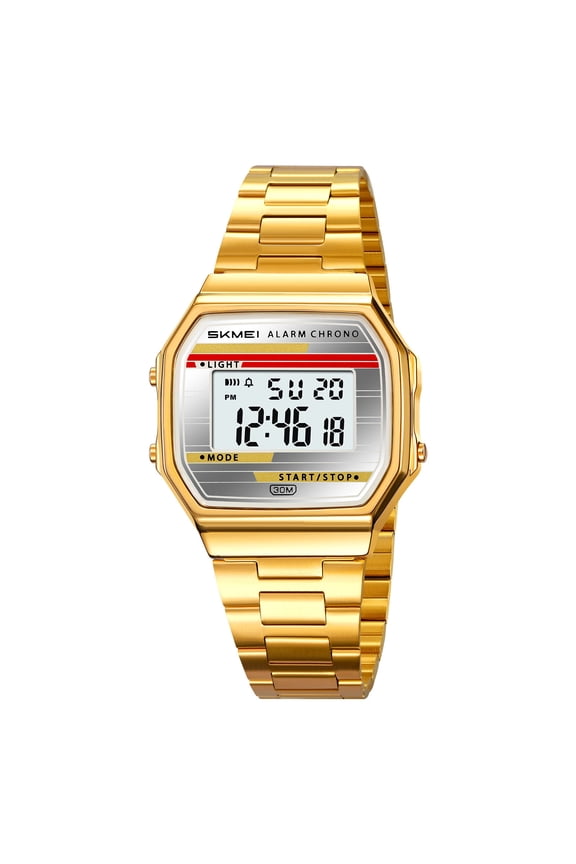 Military Digital Watch, Waterproof 30M Stainless Steel Bracelet, Octagon Case Luminous Alarm Chronograph, Multifunction LED Backlight Wristwatch