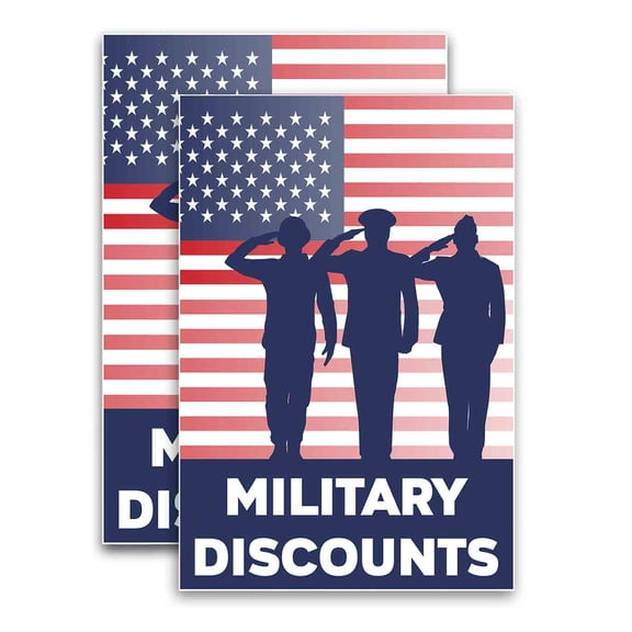 Military Discounts (24" X 36") Vinyl Decal Only (Pack of 2) |Sign|Sticker|Poster