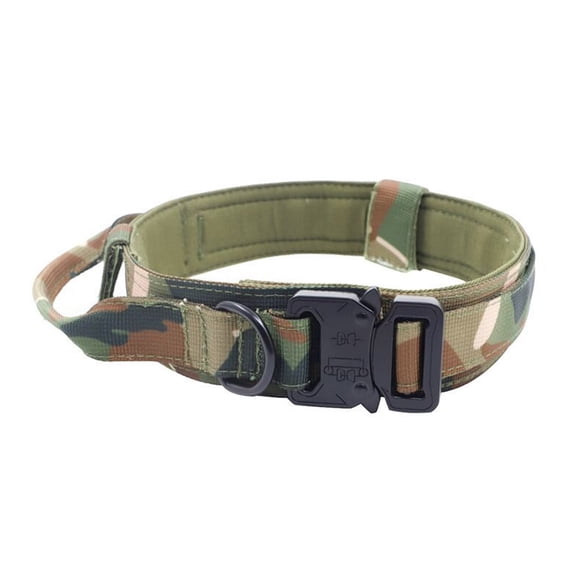 Thick Dog Collar for Extra Large Dogs, Military Grade Tactical Collar with D-Ring Attachment, Quick Release Metal Buckle, Adjustable, Non-Elastic, Brown (L)