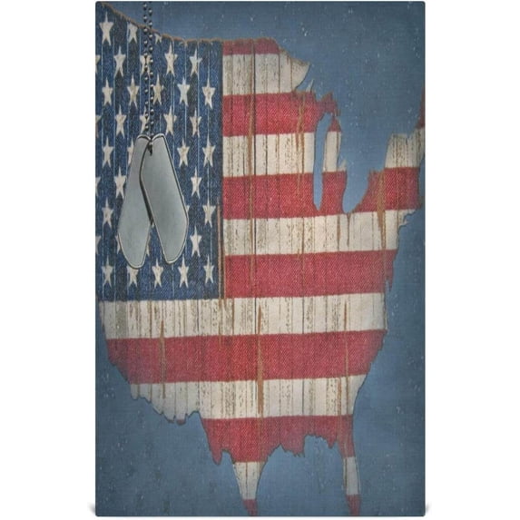 Military Dog Tags Tea Towels Set of 1 USA Flag Kitchen Dish Cloth with Hanging Loop, 18"x28"Lint-Free Absorbent Towel for Kitchen Drying Wiping and Cleaning