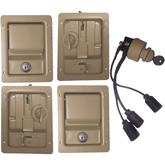 Military Dual Locking Security Kit - Tan - 4 Handles Plus Ignition Switch, fits Humvee